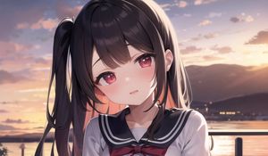 Preview wallpaper girl, pier, river, anime