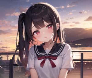Preview wallpaper girl, pier, river, anime