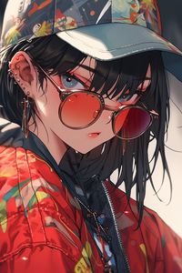 Preview wallpaper girl, piercing, cap, sunglasses, style, anime