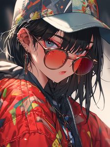 Preview wallpaper girl, piercing, cap, sunglasses, style, anime