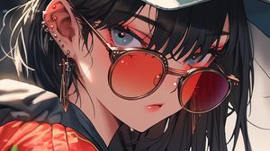 Preview wallpaper girl, piercing, cap, sunglasses, style, anime
