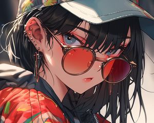 Preview wallpaper girl, piercing, cap, sunglasses, style, anime