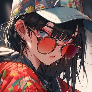 Preview wallpaper girl, piercing, cap, sunglasses, style, anime