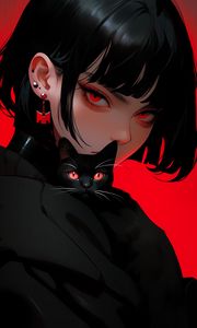 Preview wallpaper girl, piercing, cat, black, art, anime