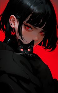 Preview wallpaper girl, piercing, cat, black, art, anime