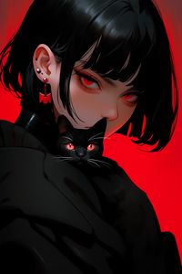 Preview wallpaper girl, piercing, cat, black, art, anime