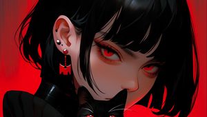 Preview wallpaper girl, piercing, cat, black, art, anime