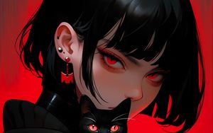 Preview wallpaper girl, piercing, cat, black, art, anime