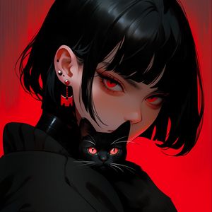 Preview wallpaper girl, piercing, cat, black, art, anime