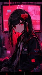 Preview wallpaper girl, piercing, flowers, hairpin, screen, anime