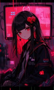 Preview wallpaper girl, piercing, flowers, hairpin, screen, anime