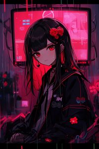 Preview wallpaper girl, piercing, flowers, hairpin, screen, anime