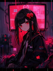 Preview wallpaper girl, piercing, flowers, hairpin, screen, anime