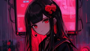 Preview wallpaper girl, piercing, flowers, hairpin, screen, anime