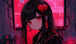 Preview wallpaper girl, piercing, flowers, hairpin, screen, anime