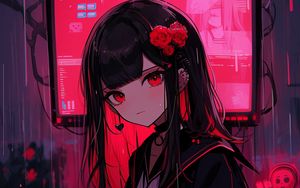 Preview wallpaper girl, piercing, flowers, hairpin, screen, anime