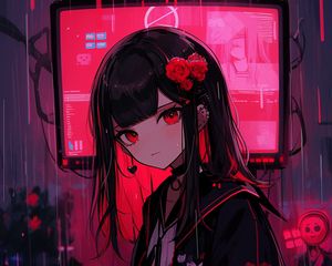 Preview wallpaper girl, piercing, flowers, hairpin, screen, anime