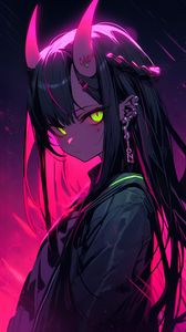 Preview wallpaper girl, piercing, horns, anime, art