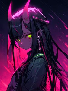 Preview wallpaper girl, piercing, horns, anime, art