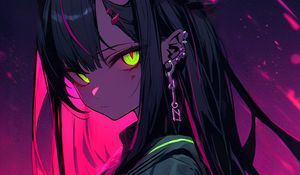 Preview wallpaper girl, piercing, horns, anime, art