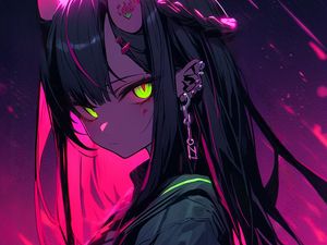 Preview wallpaper girl, piercing, horns, anime, art