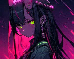 Preview wallpaper girl, piercing, horns, anime, art