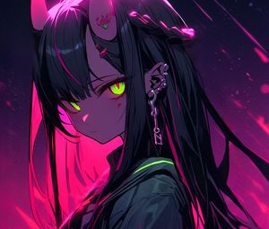 Preview wallpaper girl, piercing, horns, anime, art