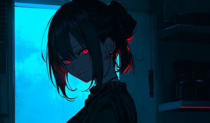 Preview wallpaper girl, piercing, kitchen, anime, dark, art