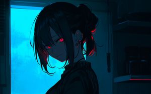 Preview wallpaper girl, piercing, kitchen, anime, dark, art