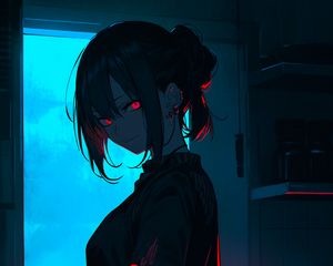 Preview wallpaper girl, piercing, kitchen, anime, dark, art