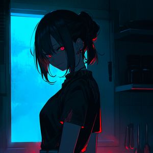 Preview wallpaper girl, piercing, kitchen, anime, dark, art