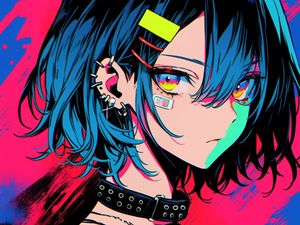 Preview wallpaper girl, piercing, patch, anime, art