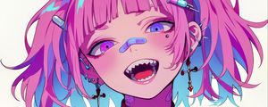 Preview wallpaper girl, piercing, tattoo, smile, fangs, art, anime