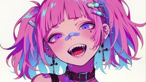 Preview wallpaper girl, piercing, tattoo, smile, fangs, art, anime