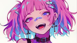 Preview wallpaper girl, piercing, tattoo, smile, fangs, art, anime