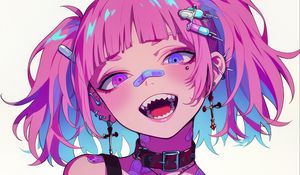 Preview wallpaper girl, piercing, tattoo, smile, fangs, art, anime