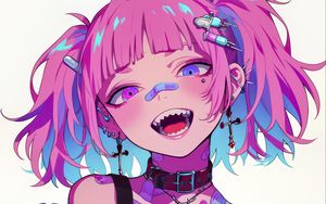 Preview wallpaper girl, piercing, tattoo, smile, fangs, art, anime