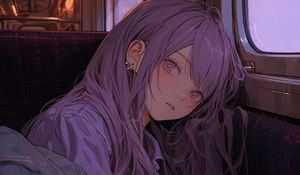 Preview wallpaper girl, piercing, window, purple, anime
