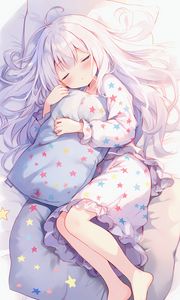 Preview wallpaper girl, pillow, sleep, stars, anime