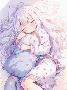 Preview wallpaper girl, pillow, sleep, stars, anime