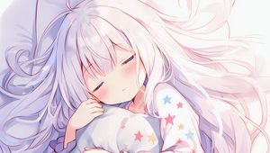 Preview wallpaper girl, pillow, sleep, stars, anime