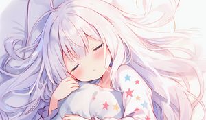 Preview wallpaper girl, pillow, sleep, stars, anime