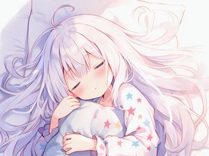Preview wallpaper girl, pillow, sleep, stars, anime