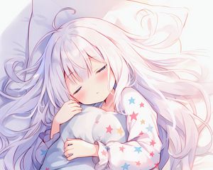 Preview wallpaper girl, pillow, sleep, stars, anime