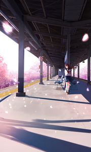 Preview wallpaper girl, platform, sakura, petals, anime, art
