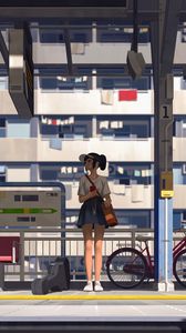 Preview wallpaper girl, platform, station, art