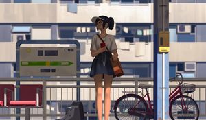 Preview wallpaper girl, platform, station, art