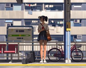 Preview wallpaper girl, platform, station, art