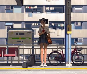 Preview wallpaper girl, platform, station, art