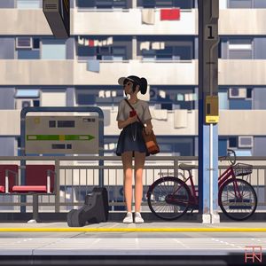 Preview wallpaper girl, platform, station, art